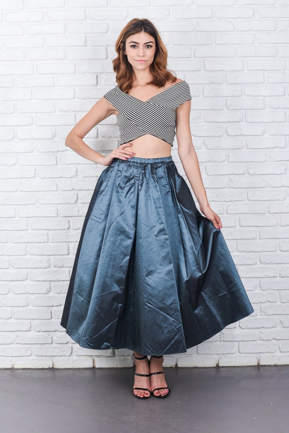 Vintage 80s Gunmetal Gray Skirt Maxi A Line High … - image 2