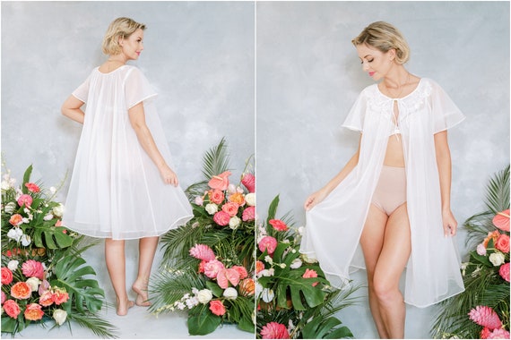 Vintage 60s 70s white sheer Bridal boudoir weddin… - image 1