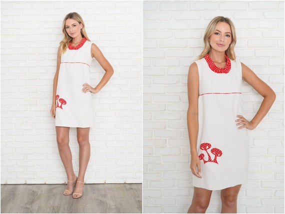 Vintage 60s Mushroom Dress Psychedelic Mod Red Pol