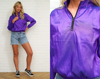 90s Shiny Purple Windbreaker Vintage Jacket Top Medium