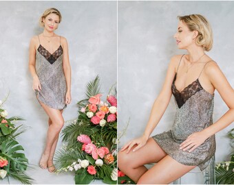 Vintage Christine Proenza Silk Negligee Lingerie Boudoir slip dress Nighty Nightgown Mini Lace