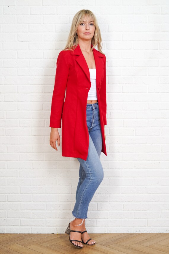 90s Red Blazer Vintage Jacket Top Vivid Small Pre… - image 8