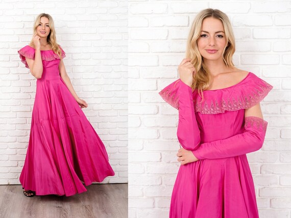VIntage 30s 40s Full Sweep Ball Gown Dress Lace Ca