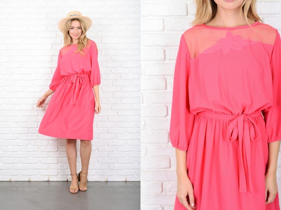 Vintage 70s 80s Pink Cutout Mesh Dress Slouchy Dr… - image 1