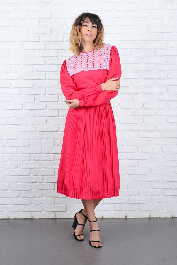 80s Pink Pleated Dress Vintage Slouchy Draped Cut… - image 3