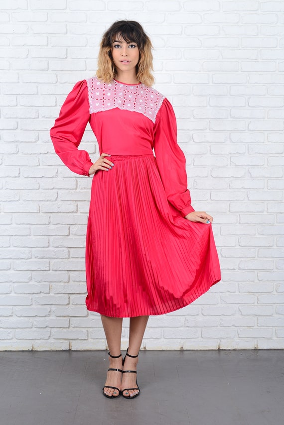 80s Pink Pleated Dress Vintage Slouchy Draped Cut… - image 2