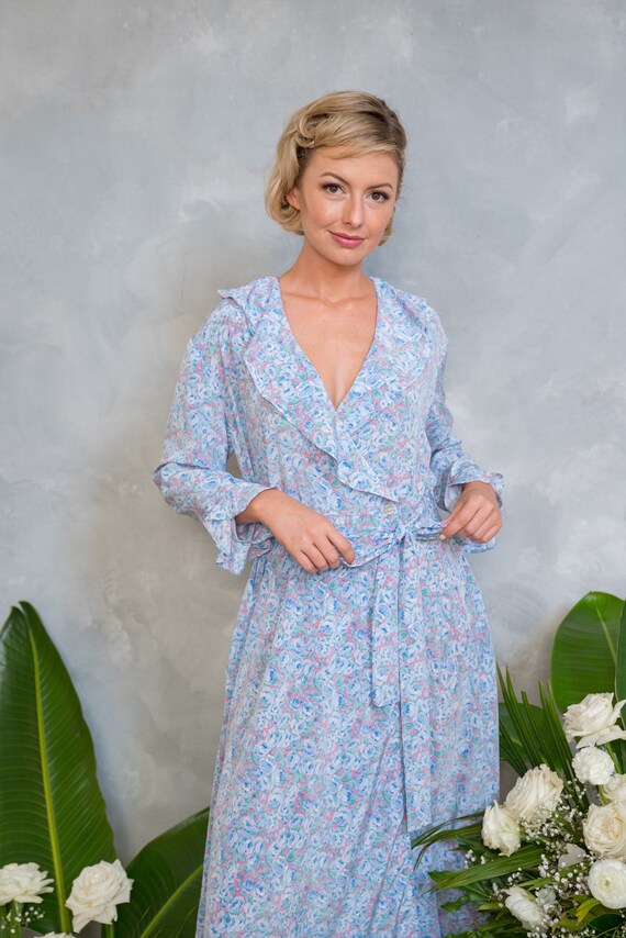Vintage 90s Pastel Blue Robe Dress Lingerie Boudo… - image 7