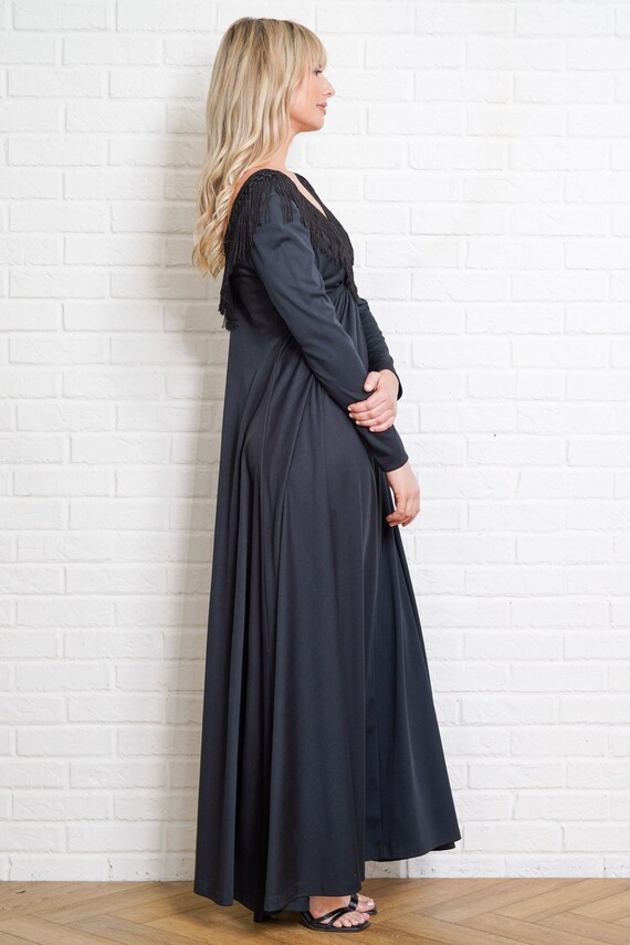 XXS 1970s Dress Long Sleeve Maxi Fringe Hem Hot Pink Bold Stripes