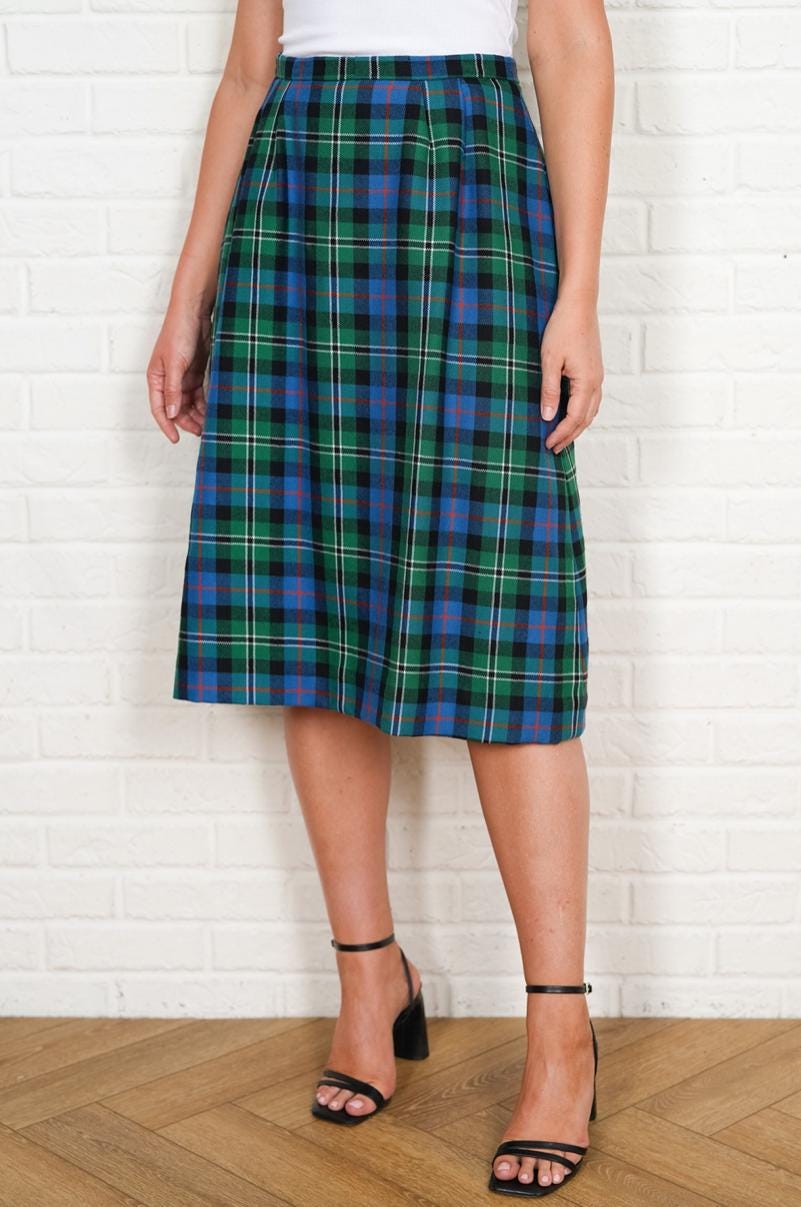 Plaid Wool Skirt - Vintage 70s - A Line - High Waist - Blue Plaid Wool Skirt - Vintage 70s - A Line - High Waist - Blue