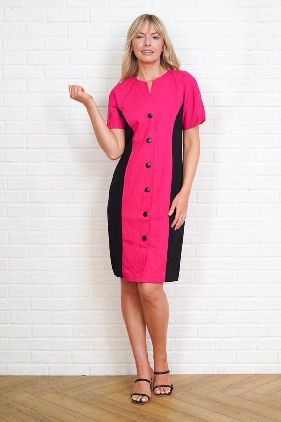 Vintage 80s black pink color block Secretary dress - image 3