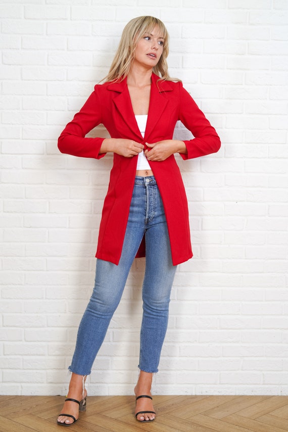 90s Red Blazer Vintage Jacket Top Vivid Small Pre… - image 9