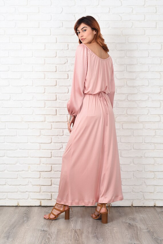 Vintage 70s Pink Boho Dress Maxi Slouchy Draped F… - image 4