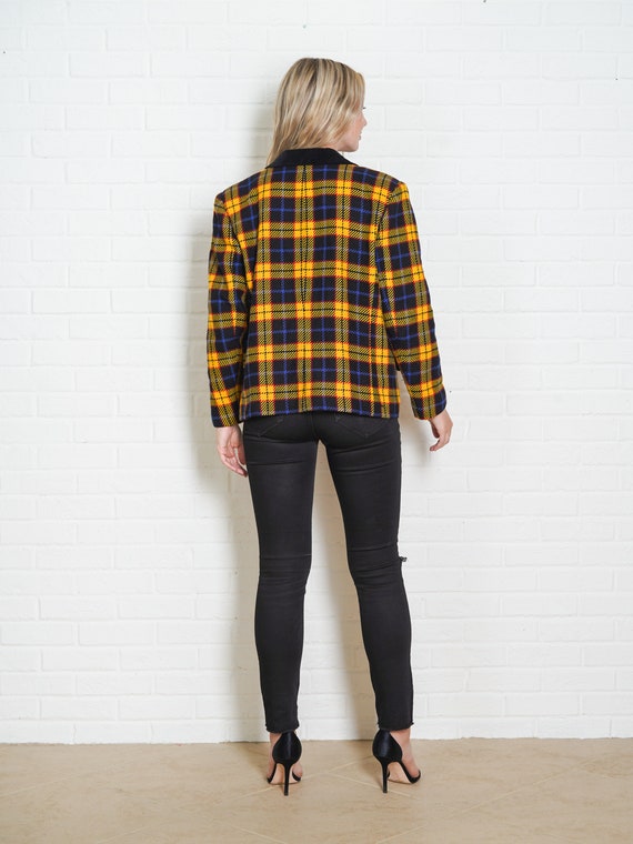 Vintage 80s 90s Yellow Plaid Blazer Jacket Black … - image 6
