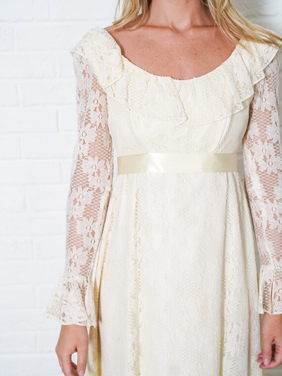 Vintage 60s Cream Floral Lace Dress Cottage Core … - image 10