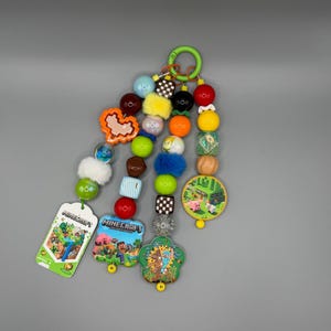 Minecraft Beaded Keychain | Gamer Bag Charm | Colorful Bead Keychain | Kids Backpack Charm | Cherry Pop Charms  Handmade Accessory