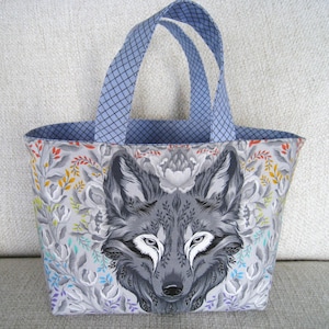 Handmade Mini Tote - New Tula Pink - Fabric Basket - Wolf - Graywork