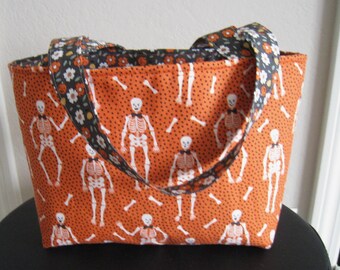 Small Tote - Trick or Treat Bag - Happy Skeletons