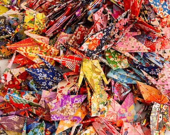 100 Folded Origami Cranes – Handmade Japanese Paper Wedding Favors / Baby Showers