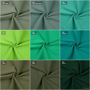 Rib cuff color chart: browns, mints, and greens with color codes