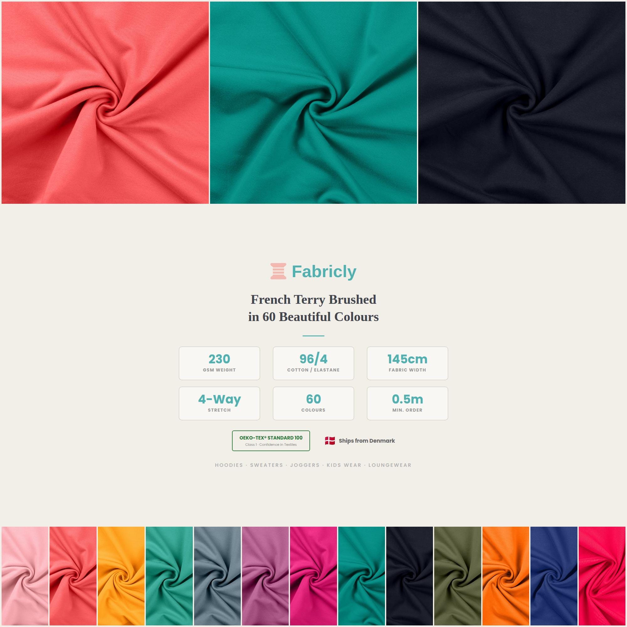 Color Terry Cloth French Terry Brushed Fabric 60 Colors | Solid Color Stretch Knit by the ...