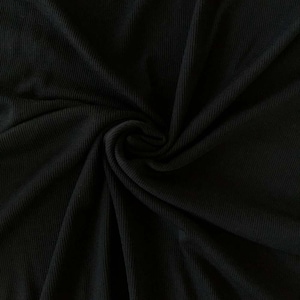 Black Merino Wool Silk Jersey | Solid 1x1 Rib Knit Fabric by the Meter | Dressmaking