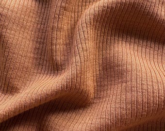 Terracotta Merino Wool Silk Rib Knit Fabric | Danish Warm Layers, Breathable Comfort