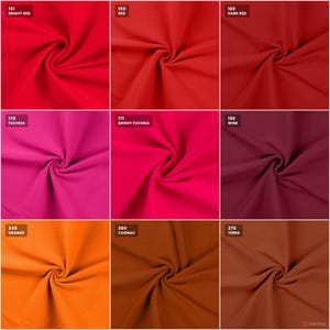 Rib cuff color chart: reds, fuchsia, and orange shades with color codes