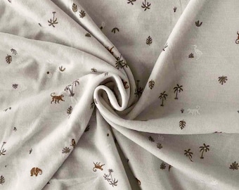 Sage Safari Merino Wool Jersey | Palm Print Rib Knit Fabric | Dressmaking by the Meter