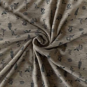 Woodland Animals Merino Wool Knit | Smooth Rib Fabric by the Meter | Kids Base Layers