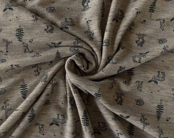 Woodland Animals Merino Wool Knit | Smooth Rib Fabric by the Meter | Kids Base Layers