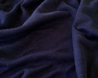 Navy Merino Wool Silk Jersey | Smooth 1x1 Rib Knit Fabric by the Meter | Dressmaking