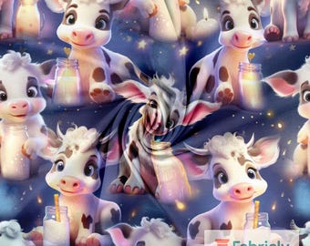 Playful Cow Print Organic Cotton Jersey Fabric | Animal Farm Theme for Rompers, Tees