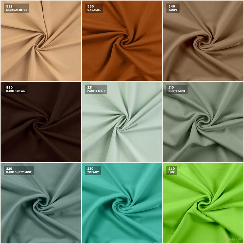 Sommersweat color chart: browns, mints, and greens with color codes