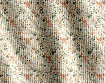 Charming Floral Meadow Beige Rib Jersey | Rib Knit Fabric | Cardigans Leggings