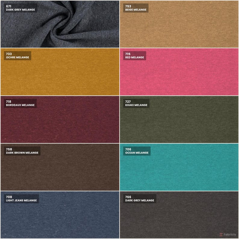 Rib cuff color chart: all melange colors with color codes