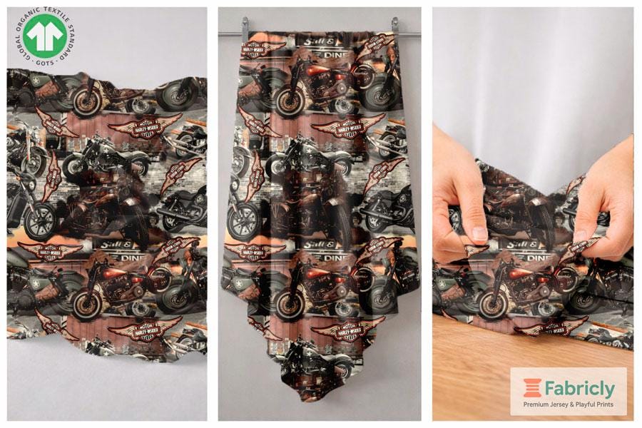 Vintage Motorcycles Cotton Jersey | Retro Biker Print Fabric | Boys ...