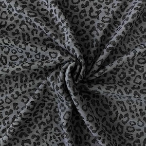 Leopard Print Merino Wool Silk | Slate Blue Rib Knit Fabric by the Meter | Dressmaking
