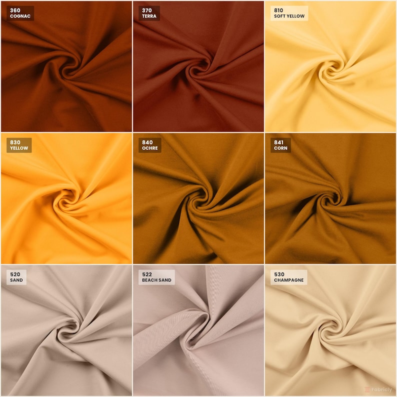 Sommersweat color chart: yellows and neutral shades with color codes