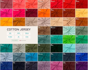 Solid Color Cotton Jersey Fabric | 63 Colors Stretch Knit | Fabric by the Meter