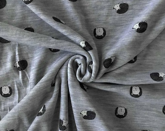 Hedgehog Merino Wool Jersey | Grey Rib Knit Kids Fabric by the Meter | Baby Clothes