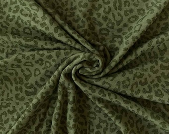Olive Leopard Merino Wool Silk Jersey | Rib Knit Fabric by the Meter | Tops and Dresses