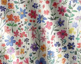 Floral Whimsy White Rib Jersey | Wildflower Print Fabric | Leggings Tops Cuffs