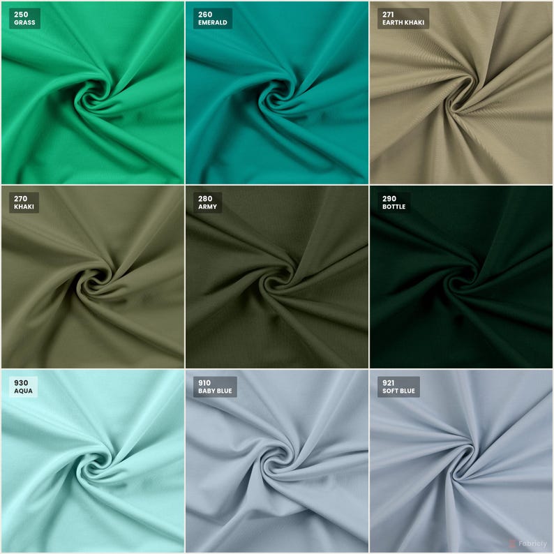 Sommersweat color chart: greens and blues shades with color codes