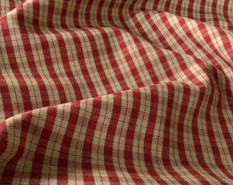 Yarn-Dyed Cotton Check Fabric | Cream Red Shirting Cloth | Christmas Sewing Textiles