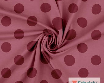 Garnet Dots on Dusty Rose Cotton Jersey Fabric by the Meter, GOTS Organic Stretch Knit, 2.5 cm Muted Polka Dot Fabric