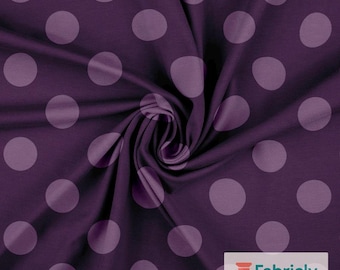 Tonal Purple Dots on Aubergine Cotton Jersey Fabric by the Meter, GOTS Organic Stretch Knit, 2.5 cm Subtle Dot Fabric