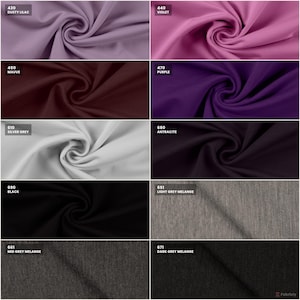 Sommersweat color chart: purples, greys, and melange with codes