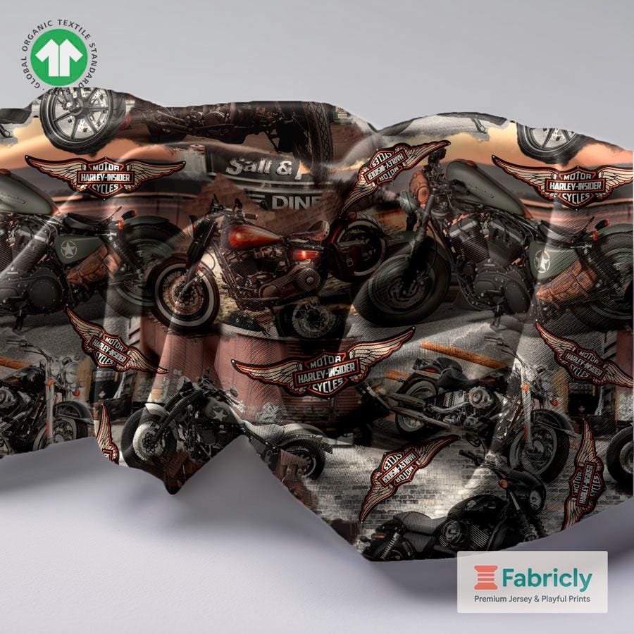 Vintage Motorcycles Cotton Jersey | Retro Biker Print Fabric | Boys ...