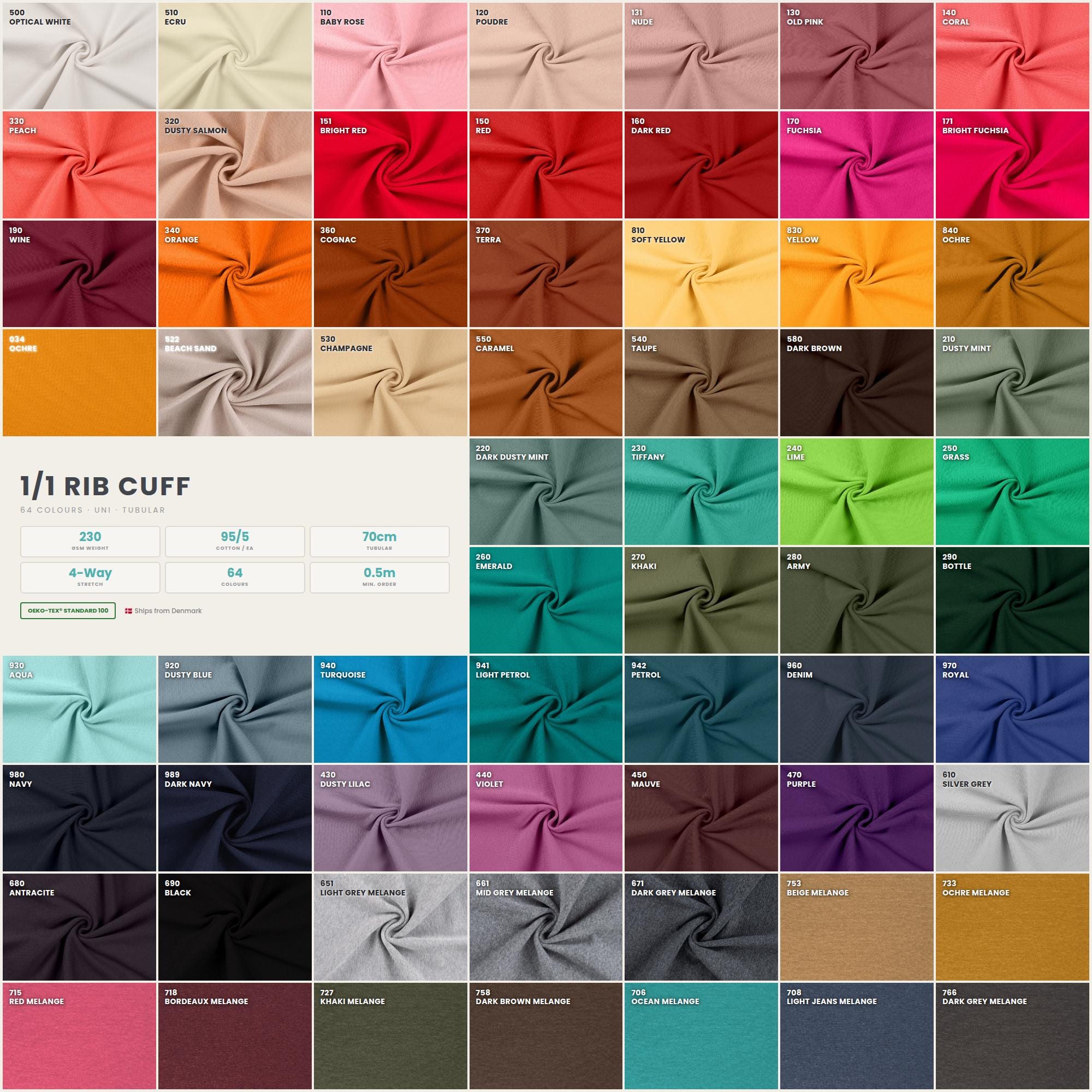 Hytex Rib Color 1/1 Rib Cuff Knit Fabric 64 Colors | Tubular Rib Trim by the Meter - Etsy