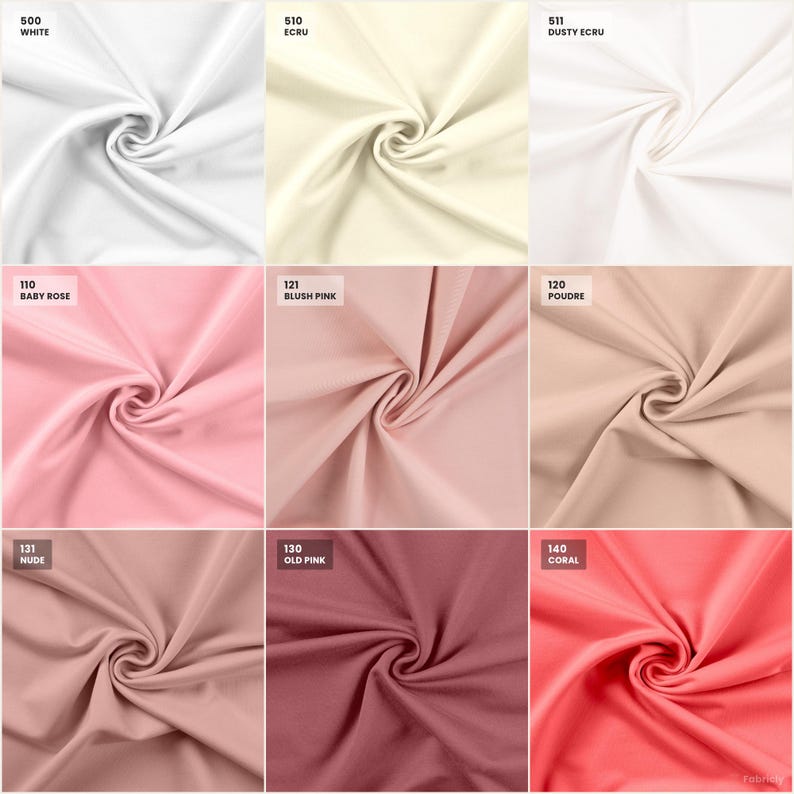 Sommersweat color chart: whites, pinks, and coral shades with codes